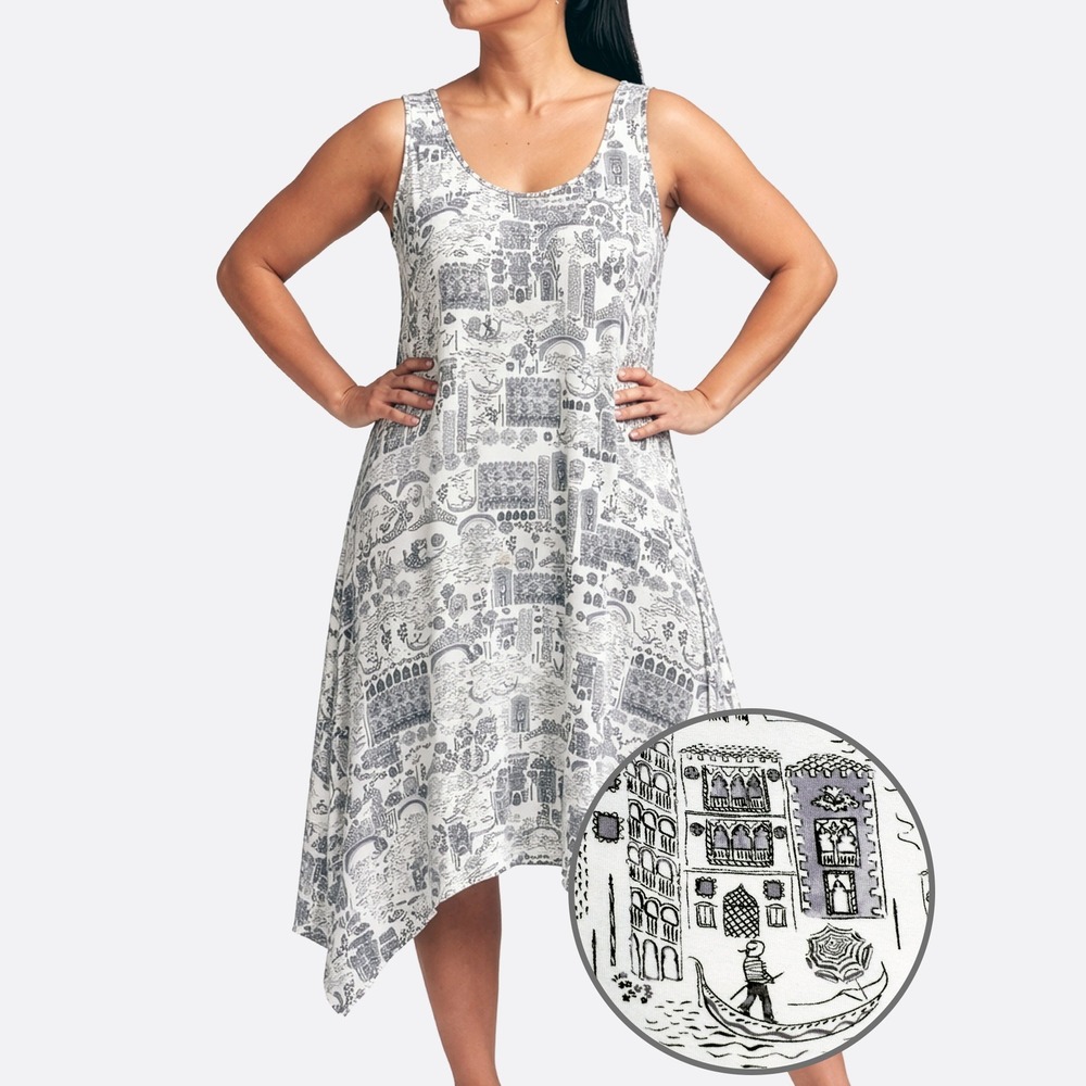 Cynthia Rowley Venice Toile Dress Black White Handkerchief Hem Plus 1X